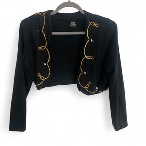 VINTAGE JUDY KNAPP BLACK GOLD CROPPED BOLERO JACKET SIZE LARGE
